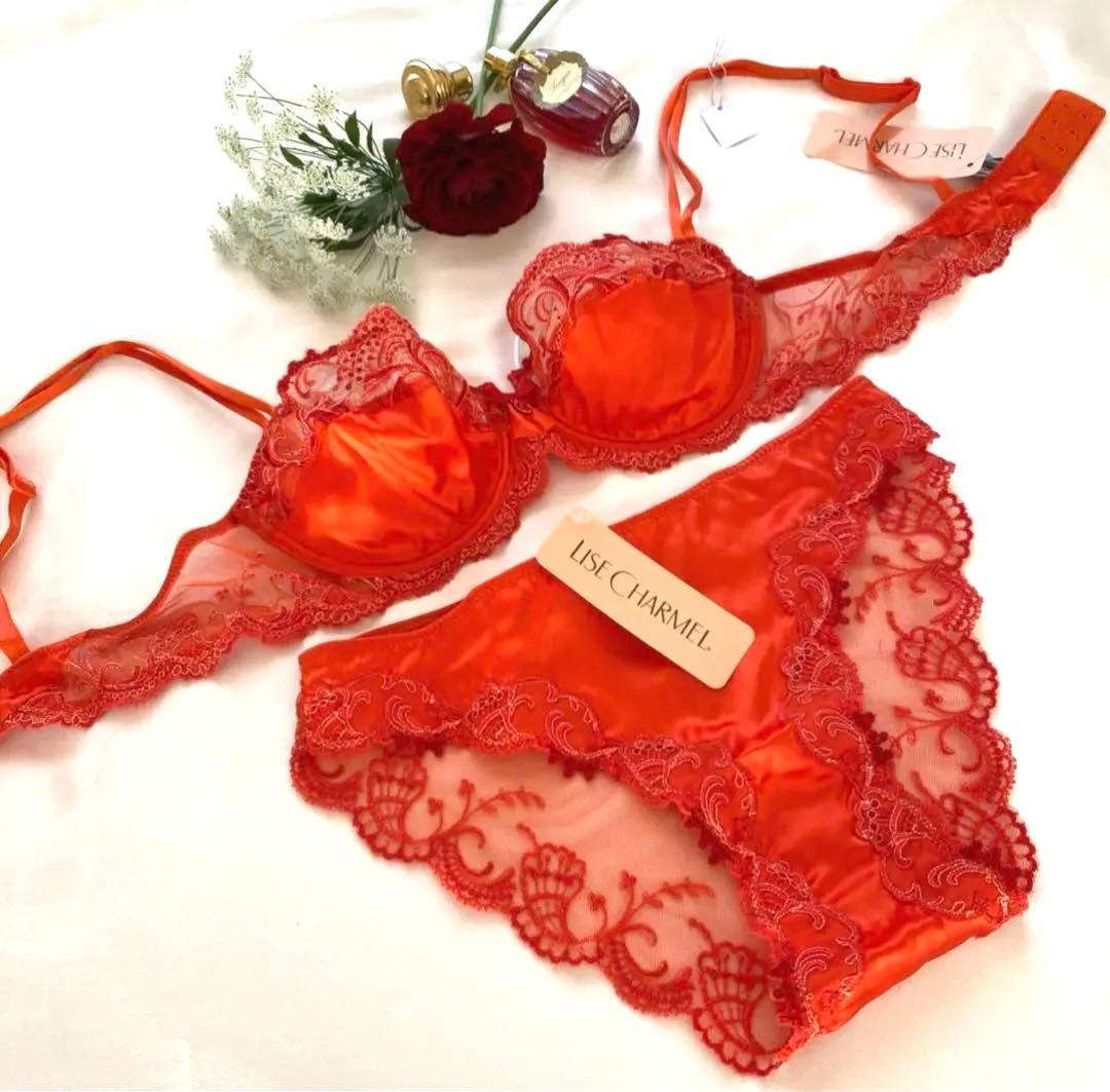 ⭐︎SOLDES⭐︎高級フランス♡リズシャルメル 艶やかオレンジ シルクランジェリー