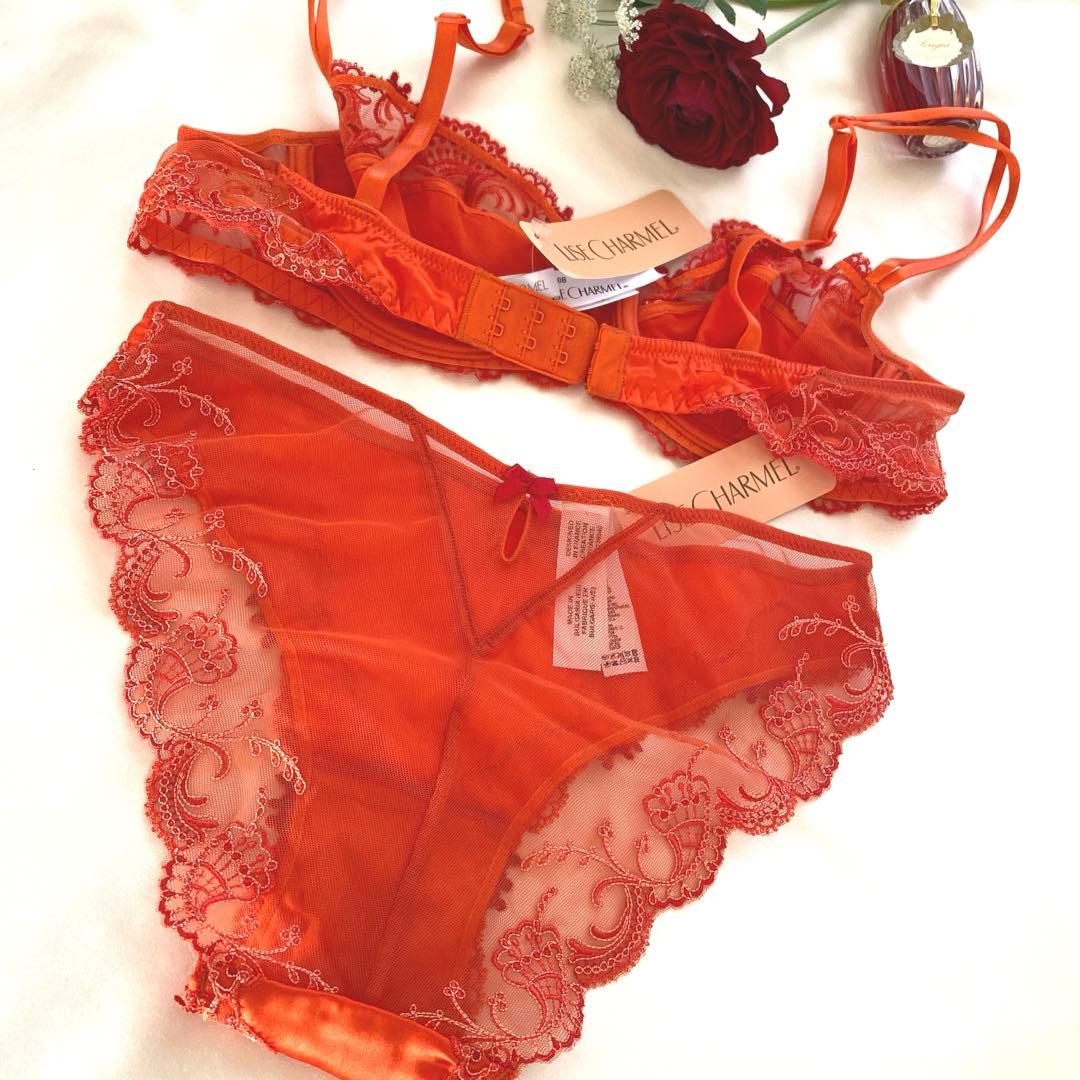 ⭐︎SOLDES⭐︎高級フランス♡リズシャルメル 艶やかオレンジ シルクランジェリー