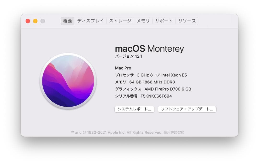 Macデスクトップ Mac Pro 2013 Xeon E5-1680v2 64GB 512GB