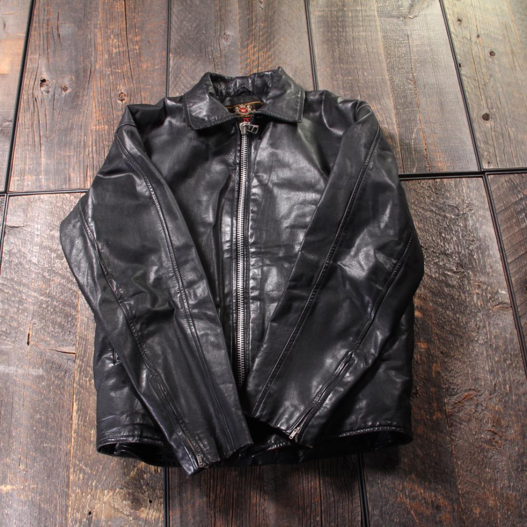 SP古着　訳あり　シングルライダース　レザージャケット　ブラック　L ボア裏地.