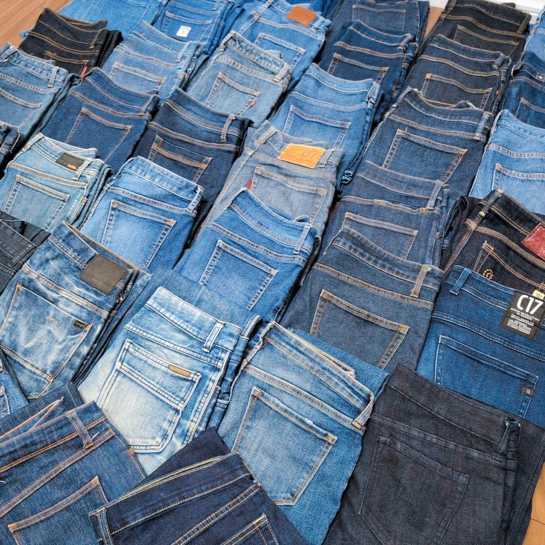 濃い色 デニムパンツ まとめ売り40本 リメイク素材 ハンドメイド リペア生地