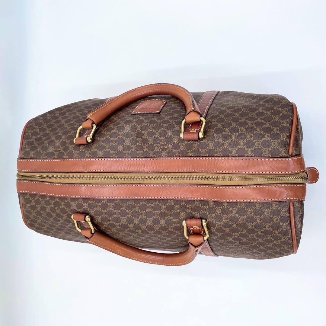 【美品】CELINEマカダム柄 ボストンバッグ PVC×レザー ダークブラウン