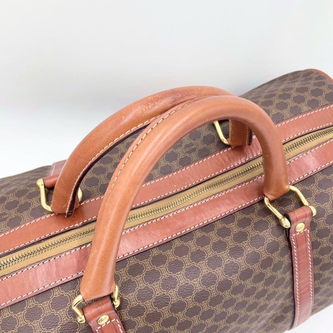 【美品】CELINEマカダム柄 ボストンバッグ PVC×レザー ダークブラウン