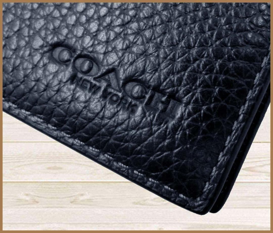 新品コーチCOACHブレストポケットウォレットペブルレザー札入れ長財布ネイビー紺