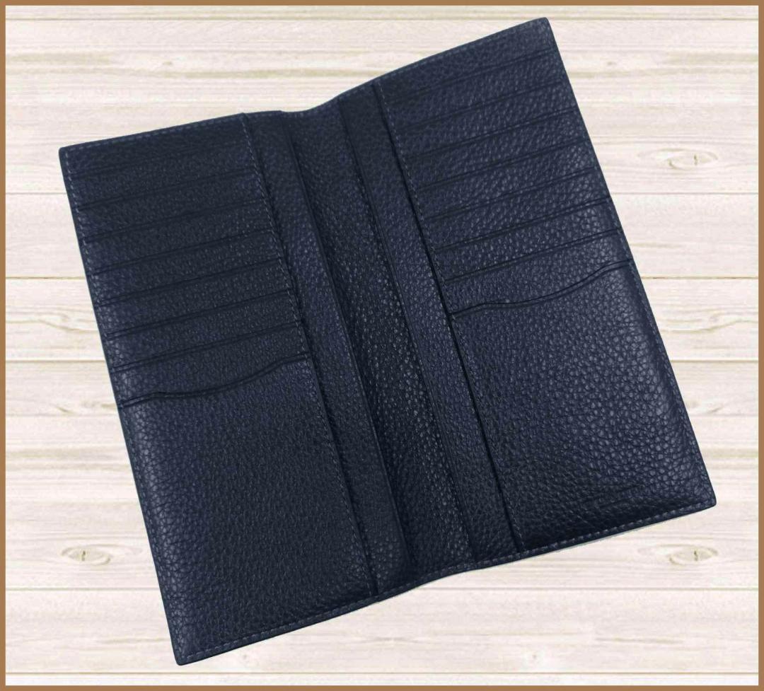 新品コーチCOACHブレストポケットウォレットペブルレザー札入れ長財布ネイビー紺
