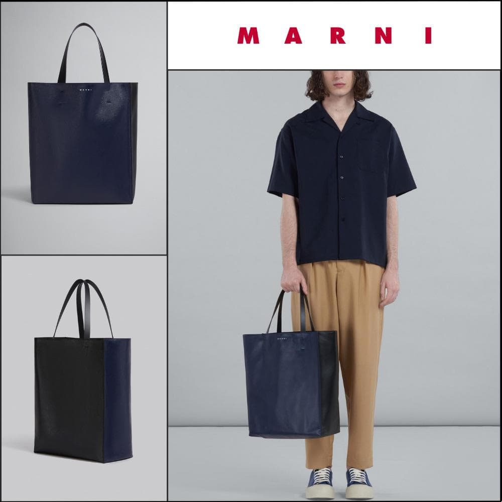 MARNI MUSEO レザートートバッグ　NAVY×BLACK 　O