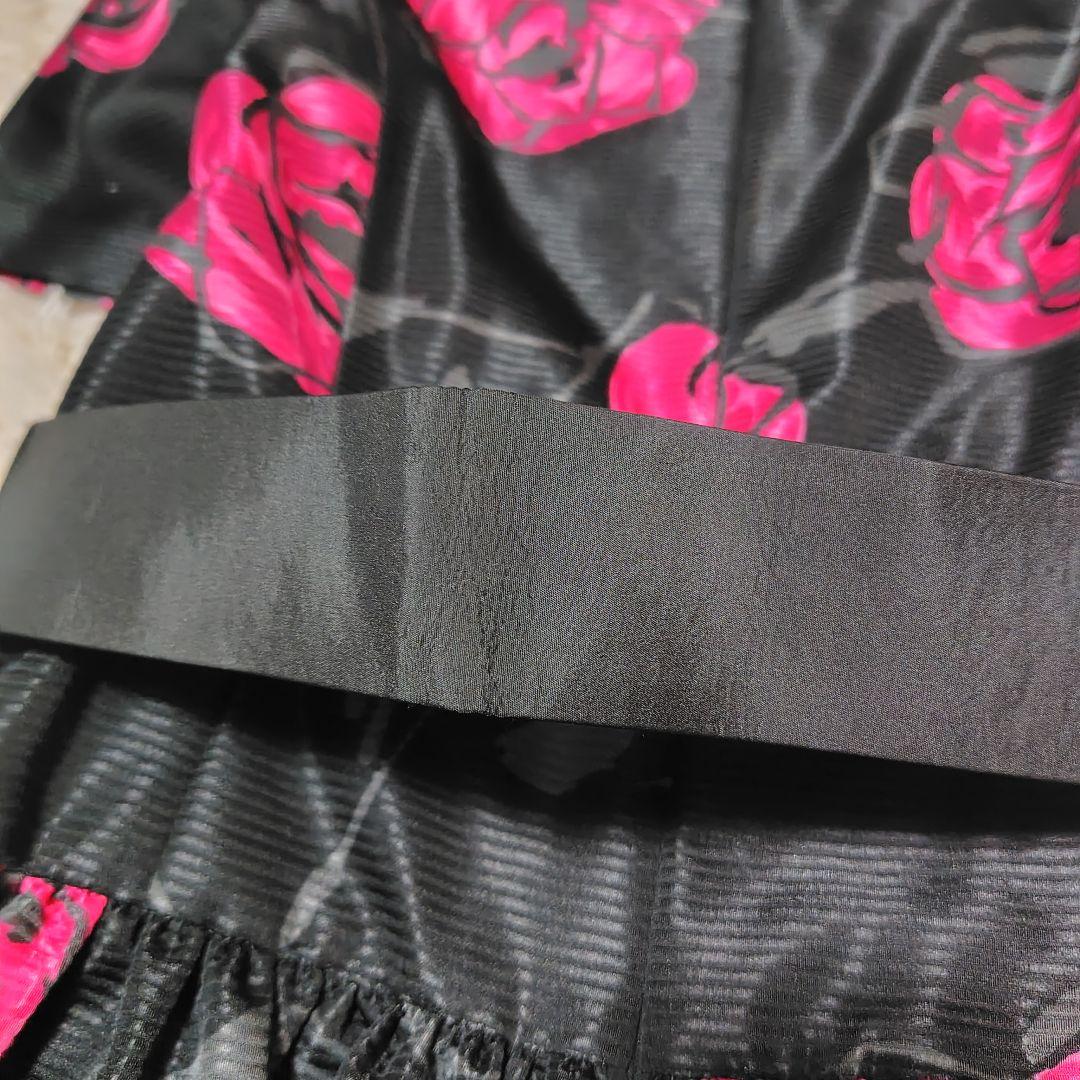 【美品♡ふんわりバルーン】エムズグレイシー　ローズ×リボンベルトワンピース　黒