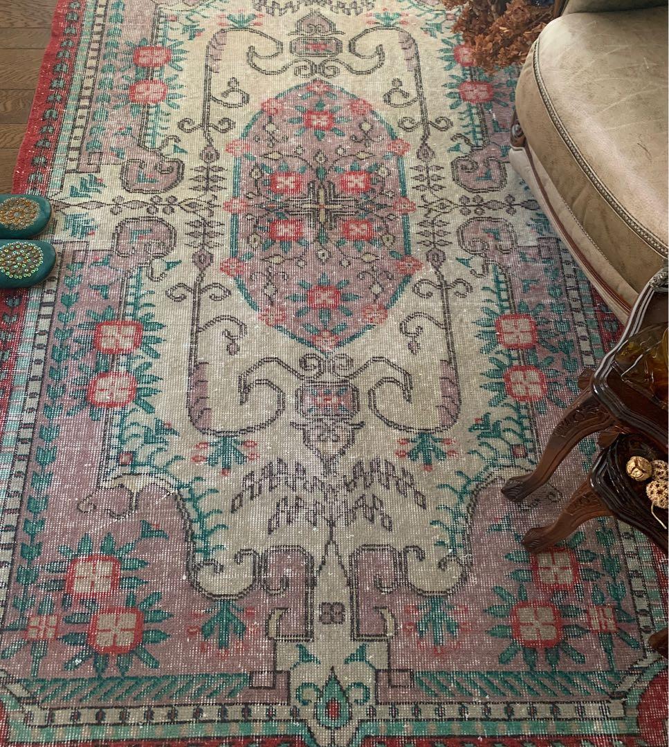 トルコヴィンテージラグ　205×122 モーヴピンク　フラワー　トルコラグ