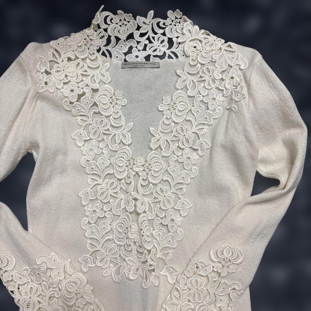 エルマンノシエルヴィーノ　アイボリーレースニット