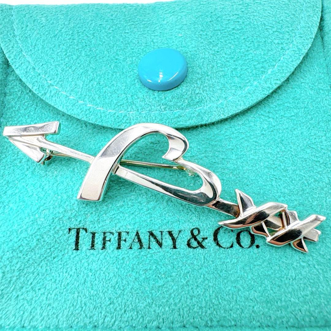 美品 オールドティファニー ハートアロー キス ブローチ シルバー925