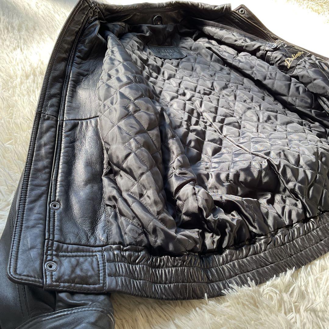 美品✨90's レザージャケット　本革　ジップアップ　M ブラック　ボンバー