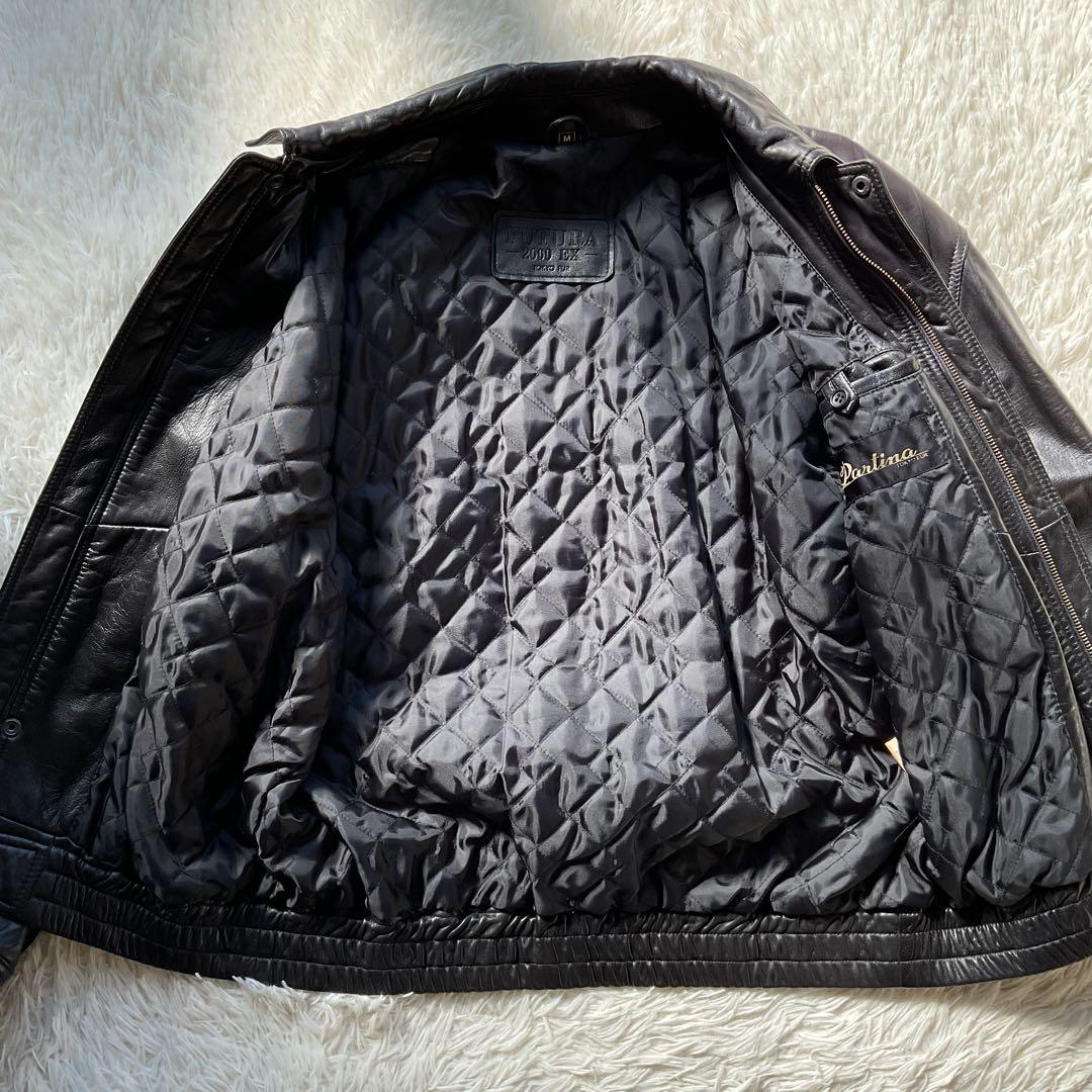 美品✨90's レザージャケット　本革　ジップアップ　M ブラック　ボンバー