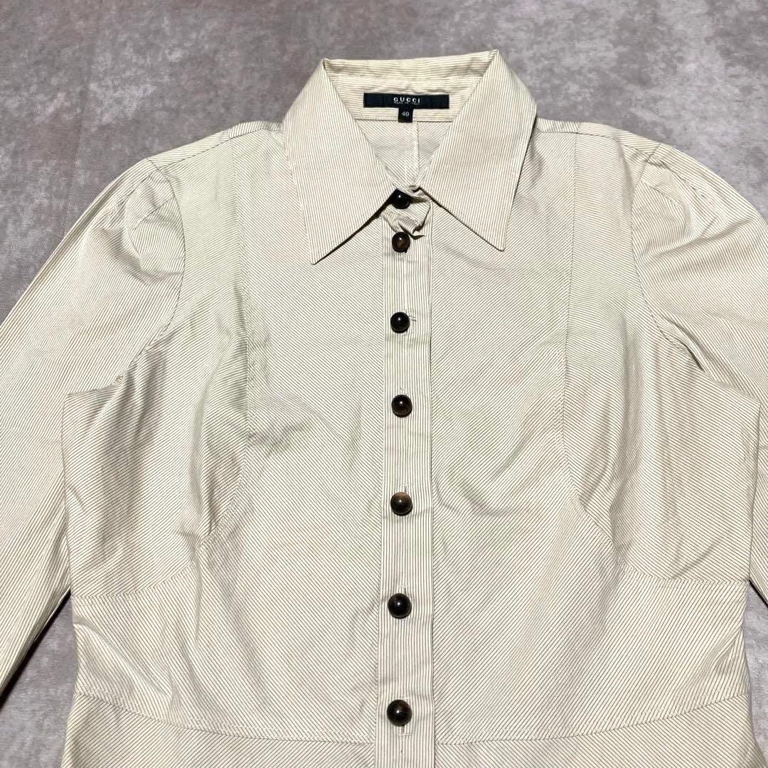 希少　グッチ　GUCCI （40） 長袖シャツ　ブラウス　ストライプ　特殊ボタン