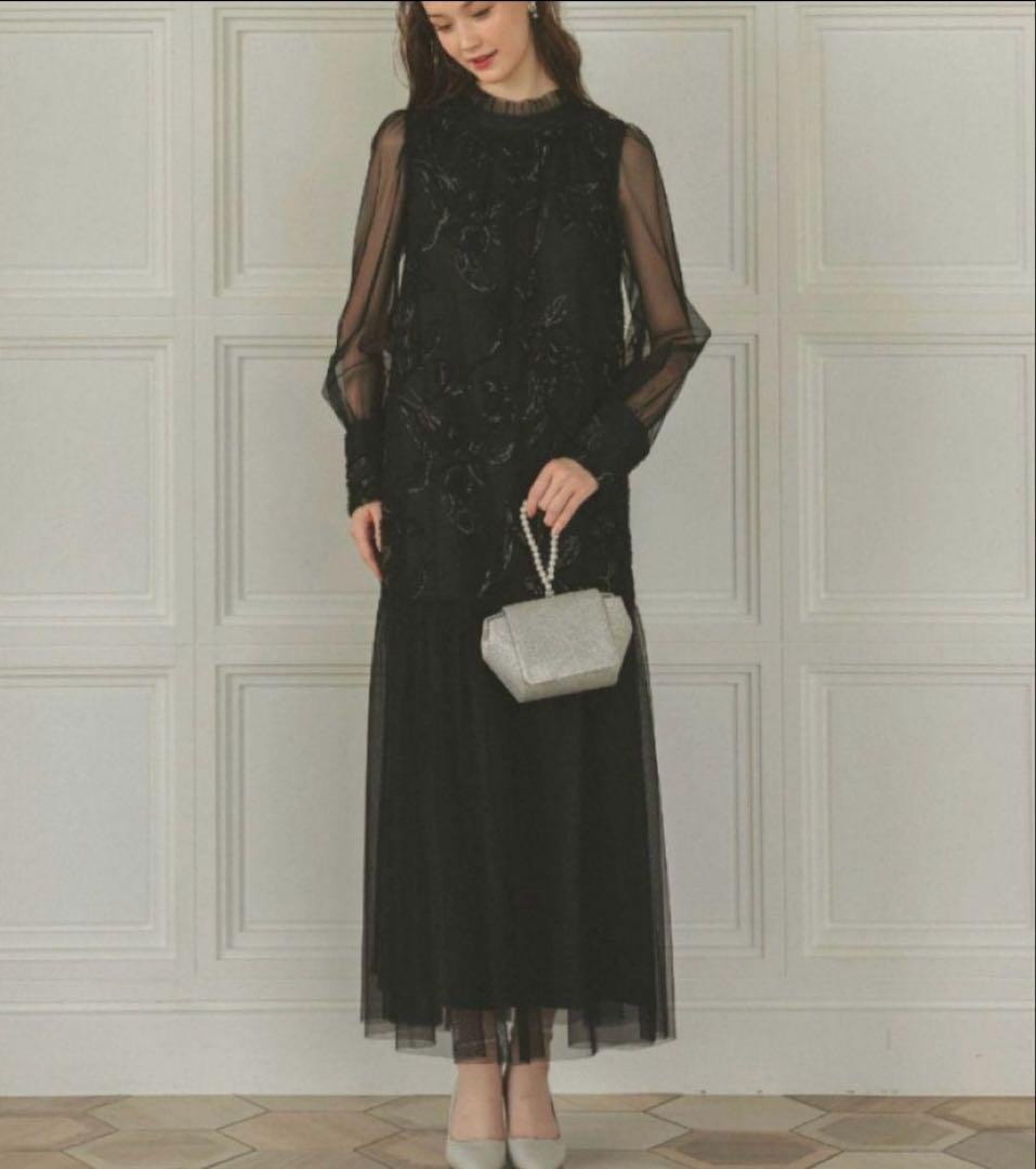 最終価格‼️フェザーフラワーチュールドレス 黒ブラック S オケージョンドレス