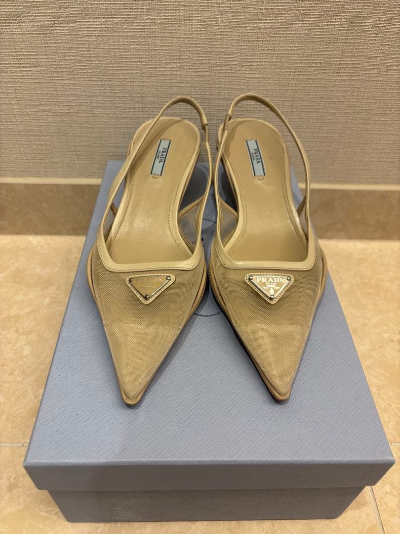 PRADA プラダ　ポインテッドトゥ　ヒール　メッシュ
