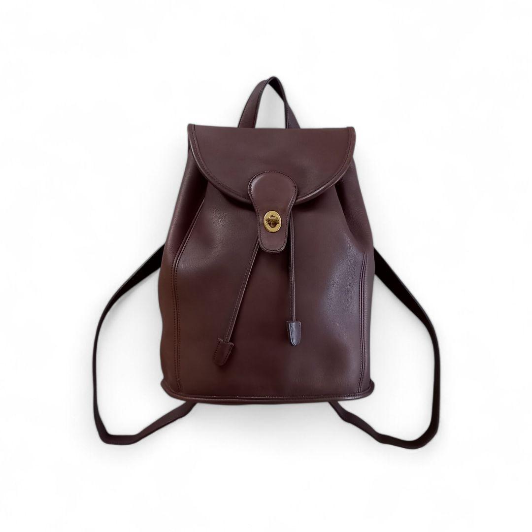良品 90s Old COACH レザーリュック 本革 USA製 こげ茶 巾着