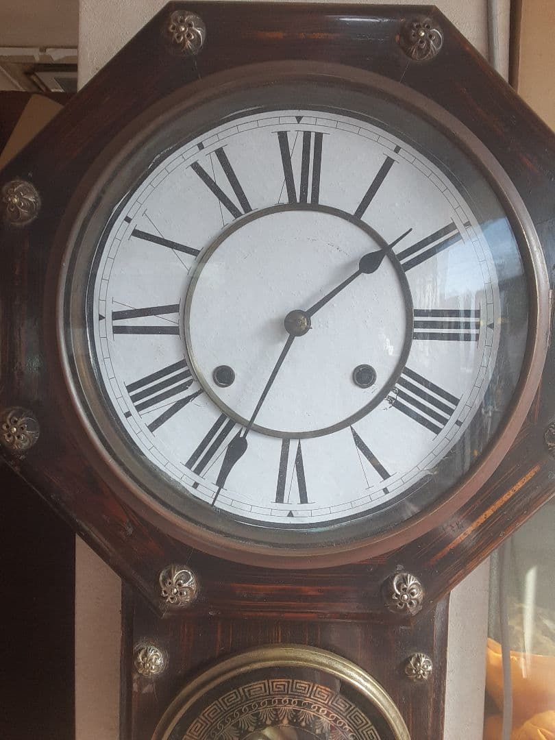 明治時代の八角柱時計、ボンボン時計、分解掃除、調整済み、動作品
