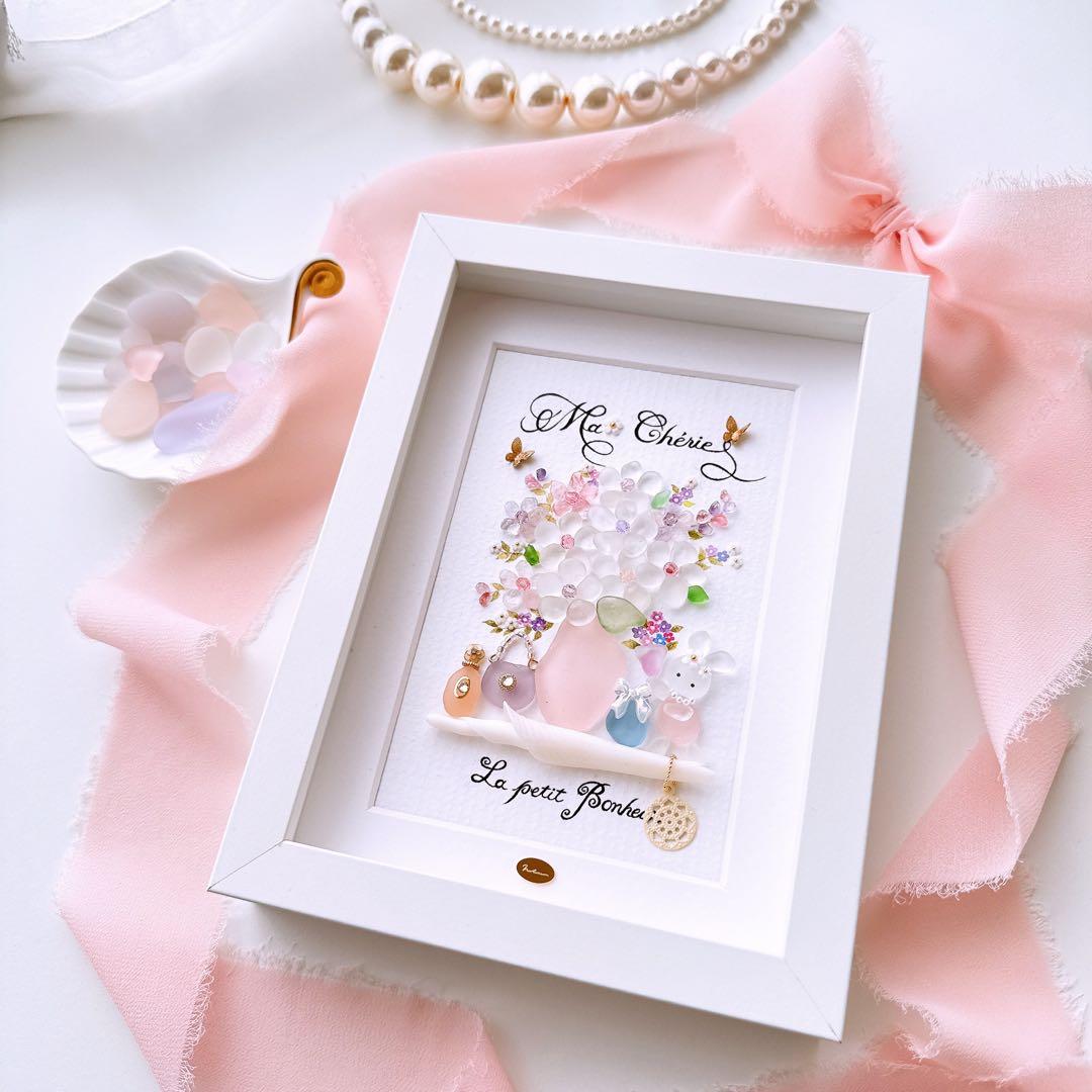 シーグラスアート「月の雫」他. . 3点おまとめ　赤　レアカラー