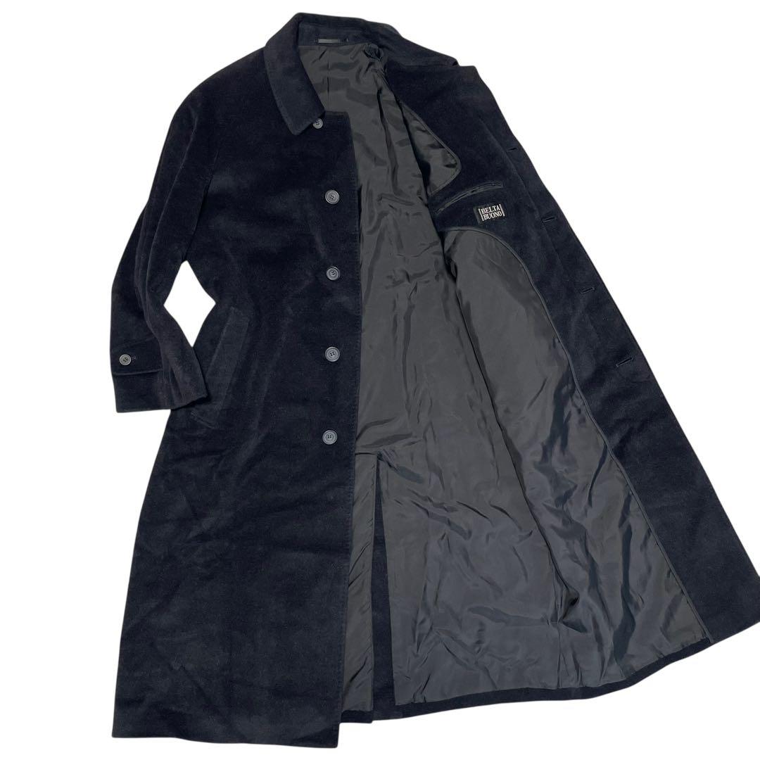 アンゴラ100%【BELTA BUONO】マキシ丈比翼チェスターコート 黒 XL