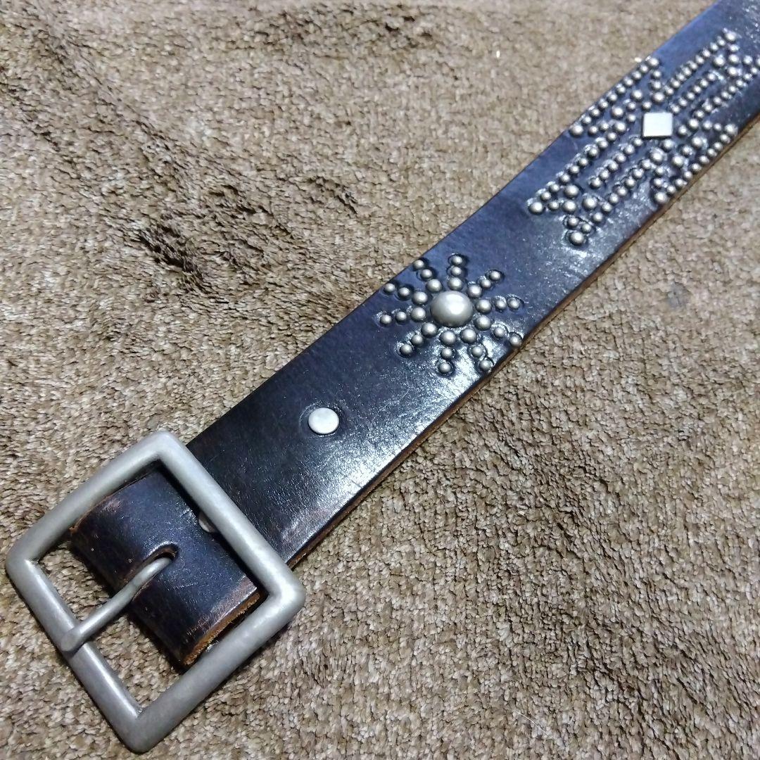 34inch HTC 茶芯 ネイティブ レザースタッズベルト ブラック