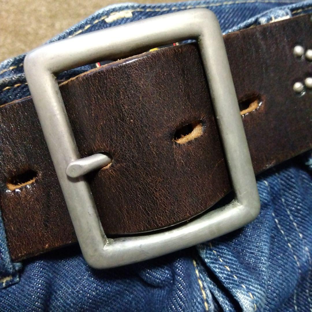 34inch HTC 茶芯 ネイティブ レザースタッズベルト ブラック