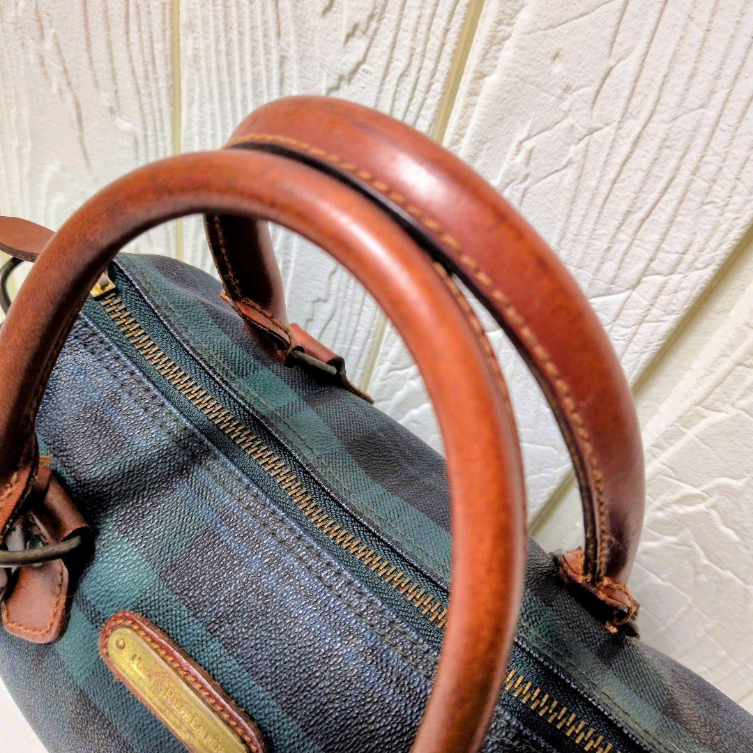 ポロラルフローレン　ミニボストンバッグ　チェック　ブラックウォッチ　PVC 　緑