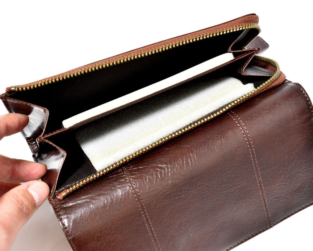 未使用 イタリアンレザー長財布 メンズ ブラウン系 コスタリベルタ 牛革 箱あり