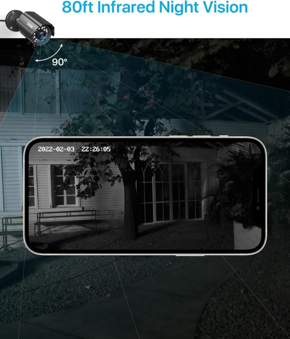 防犯カメラ 230万画素  24個赤外線 3.6MM広いレンズ IP67防水