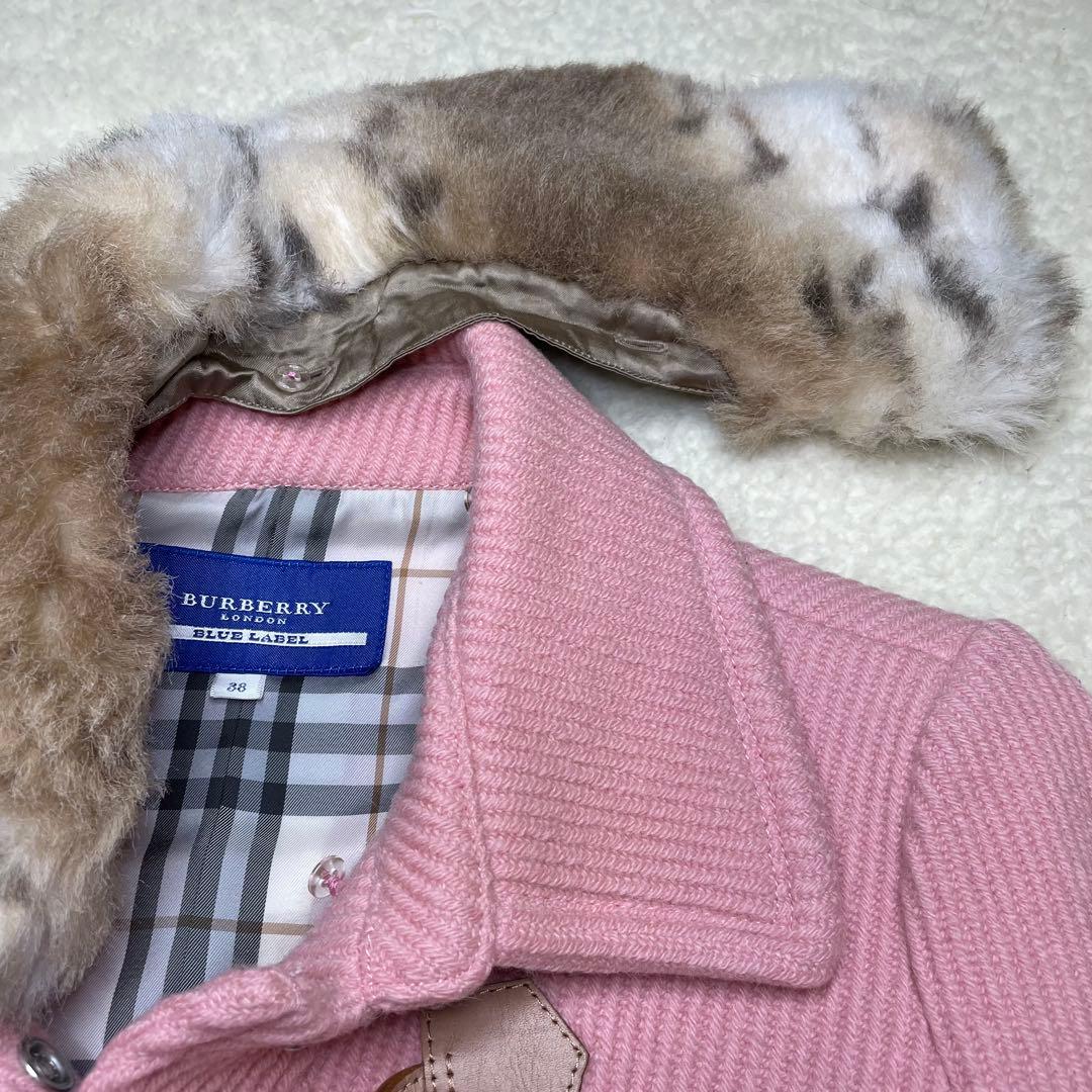 バーバリーブルーレーベル ダッフルコート ピンク ノバチェック ファー y2k