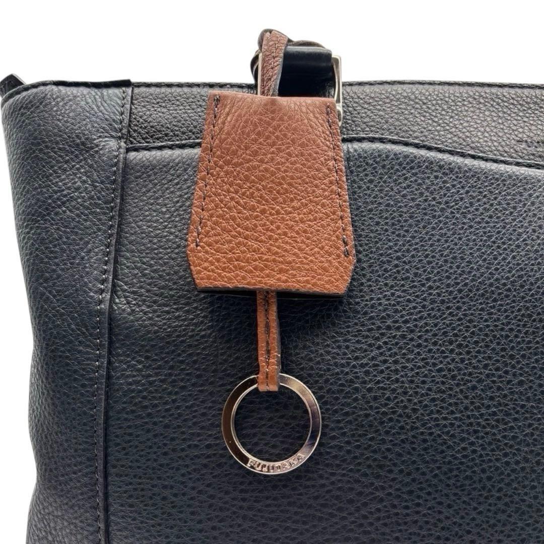 美品◎ フジタカ A4可 肩かけ可 トートバッグ ビジネス可 シボ革 ネイビー