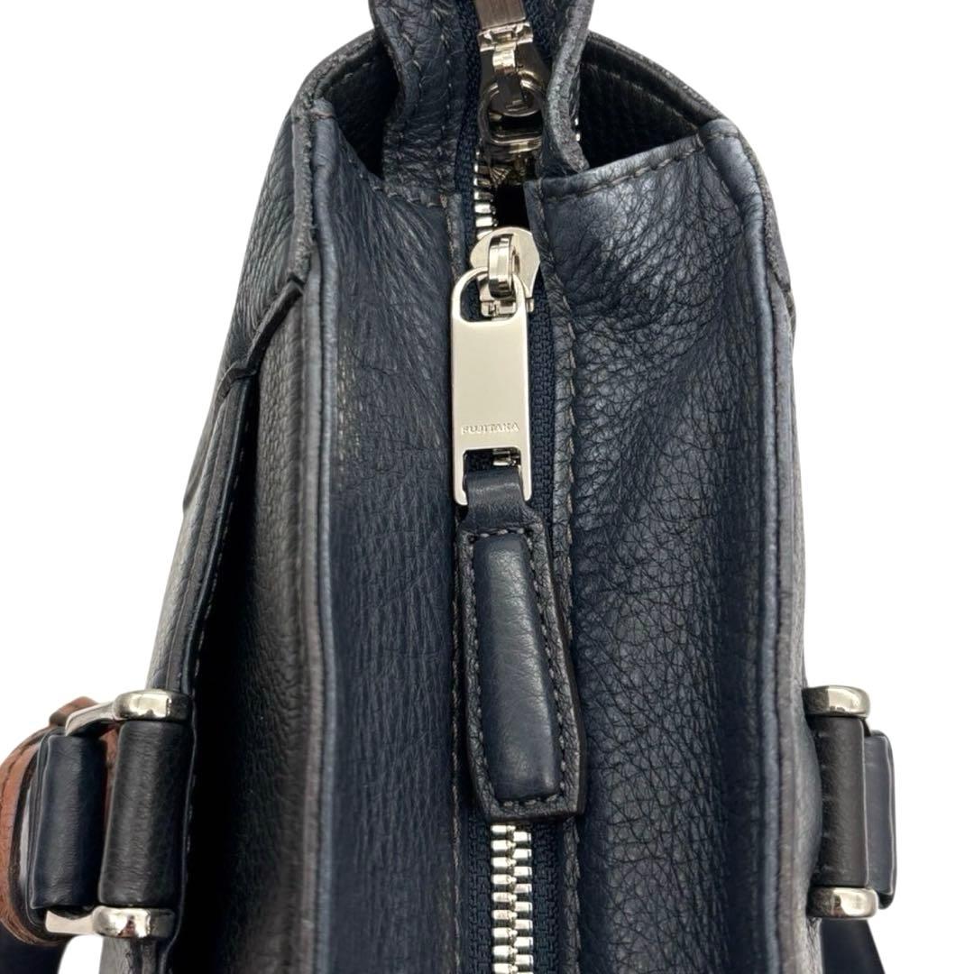 美品◎ フジタカ A4可 肩かけ可 トートバッグ ビジネス可 シボ革 ネイビー