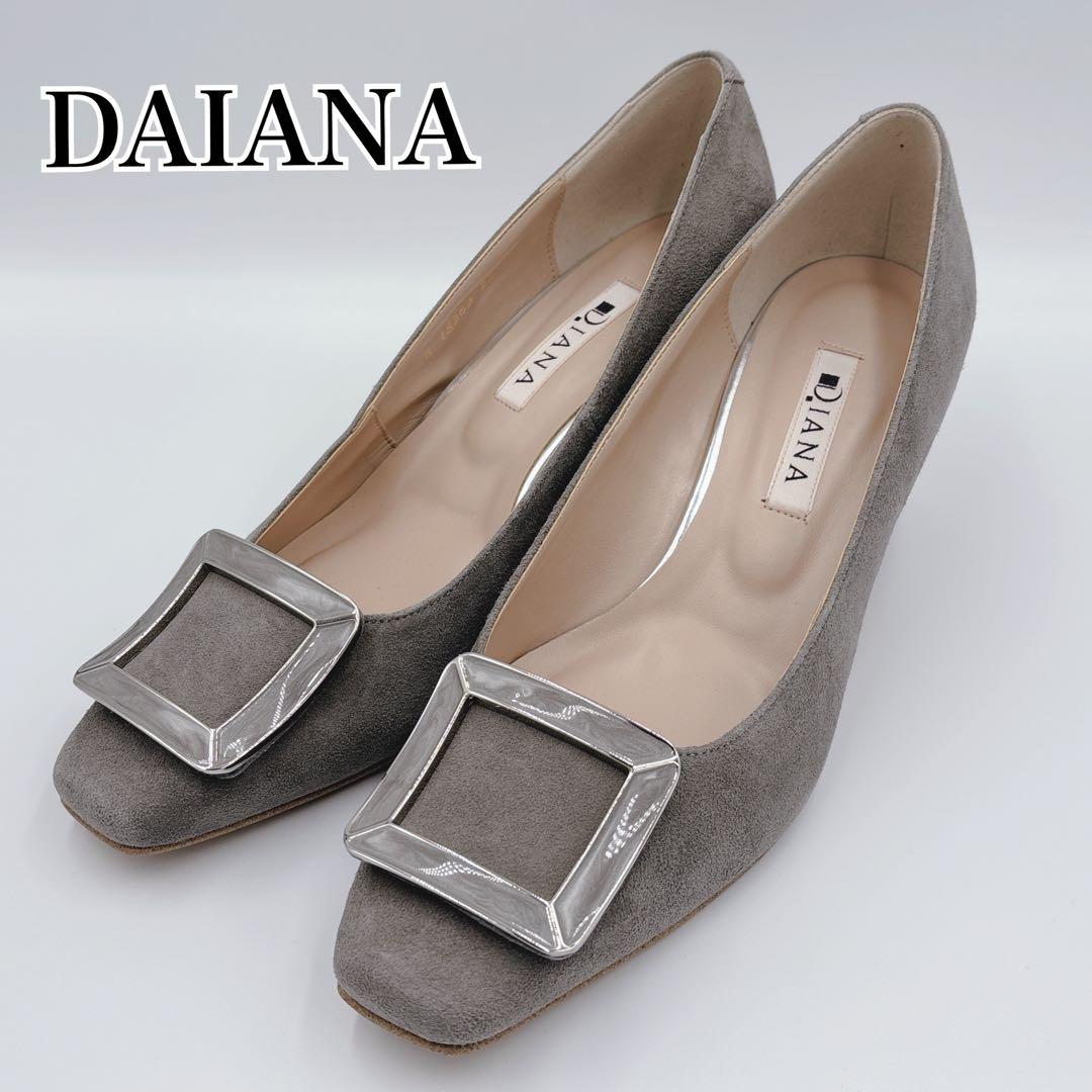 【新品】DIANA グレー スクエアトゥ スクエアバックル　パンプス　スエード