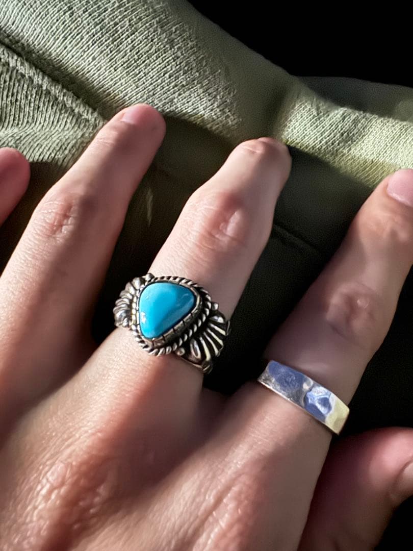 NAVAJO J.O Whiteキングマンターコイズリング17号