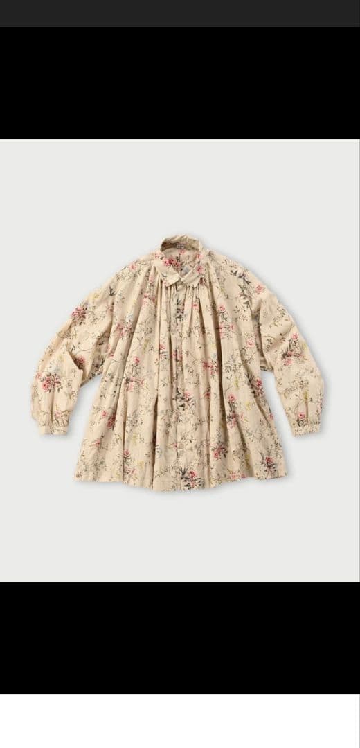 【美品】45R インドカディ森花プリントのくしゅくしゅブラウス／サイズ２