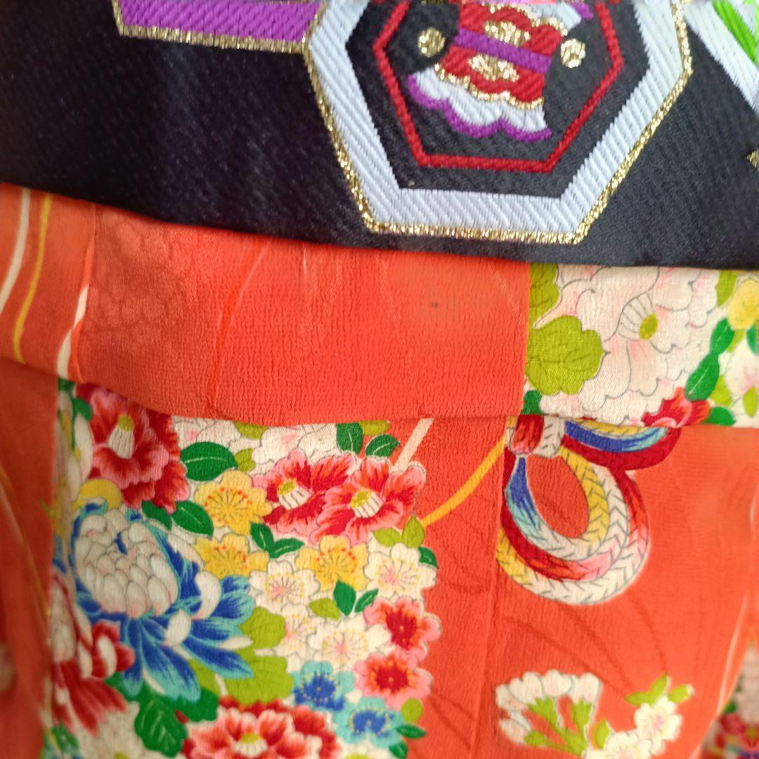 アンティークオレンジに花薬玉の着物と作り帯☆2歳から3歳