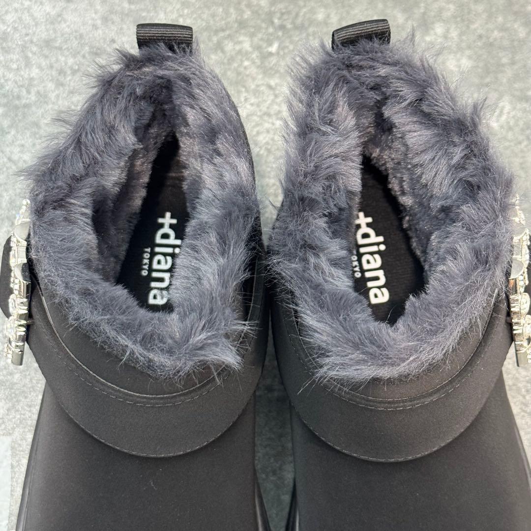 【新品】+DIANA ブラックムートン ビジュー バックル スエード24.5cm