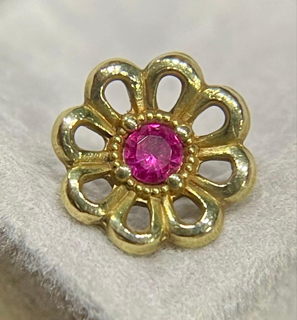 18K金の花デザイン ルビー宝石 ピンブローチ K18YG Gold ゴールド