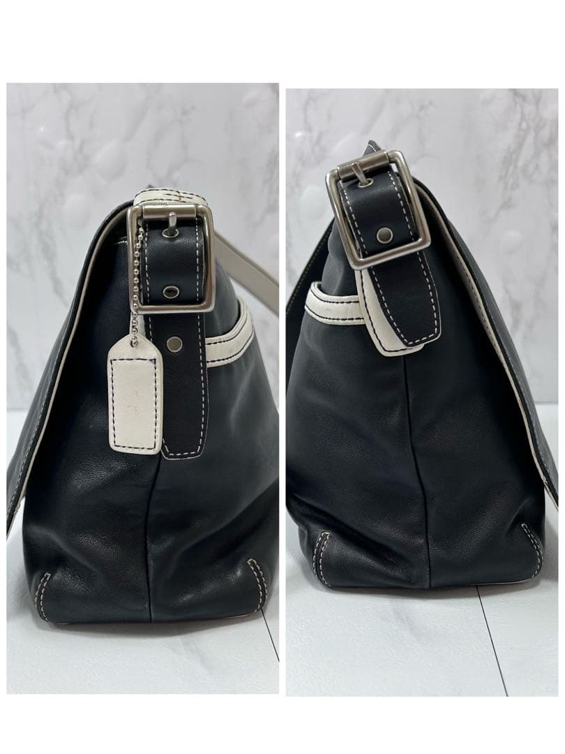 COACH メッセンジャーバッグ レザー 斜め掛け ネイビー ホワイト