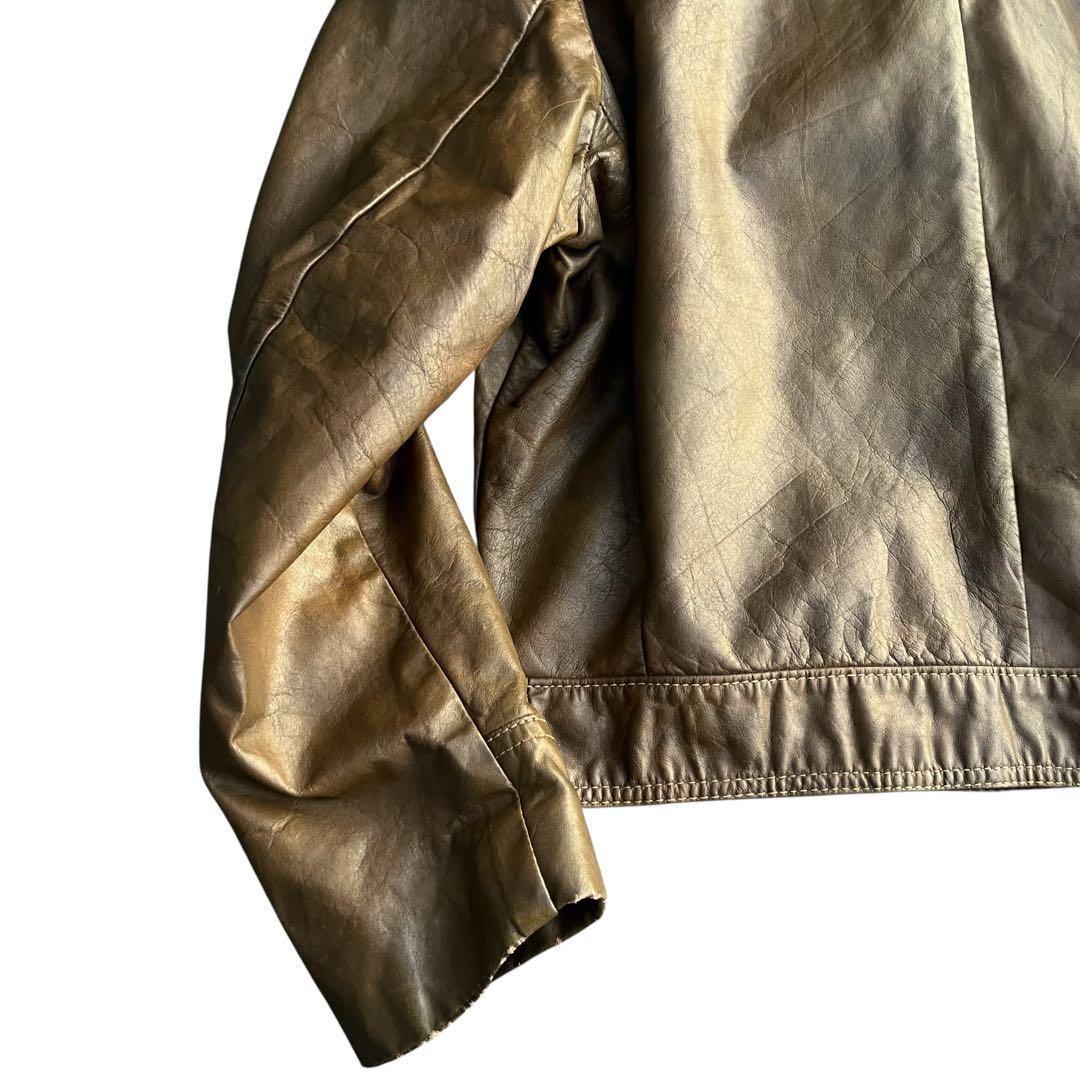 60’s ヴィンテージ レザートラッカージャケット 短丈 開襟 ブラウン 古着