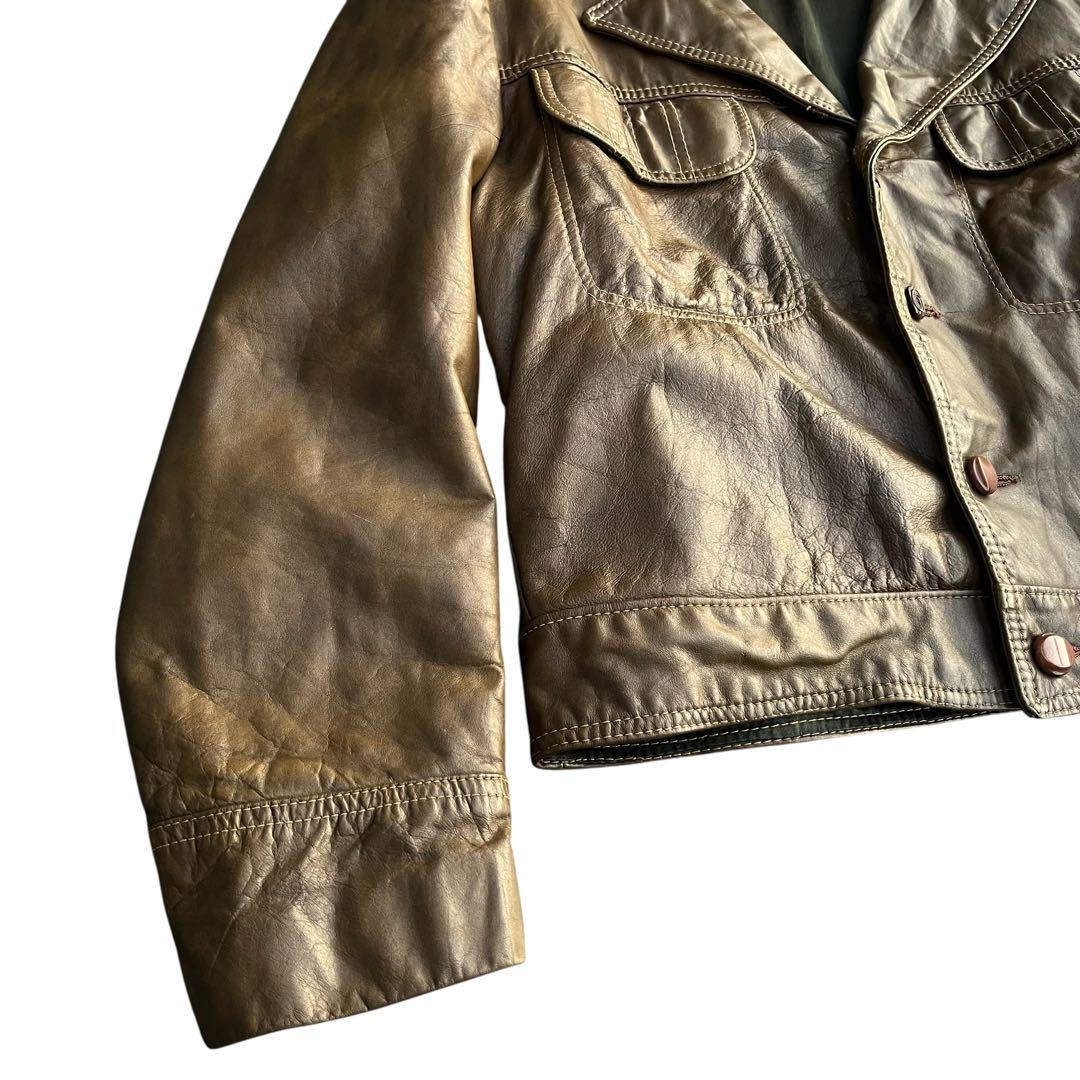 60’s ヴィンテージ レザートラッカージャケット 短丈 開襟 ブラウン 古着