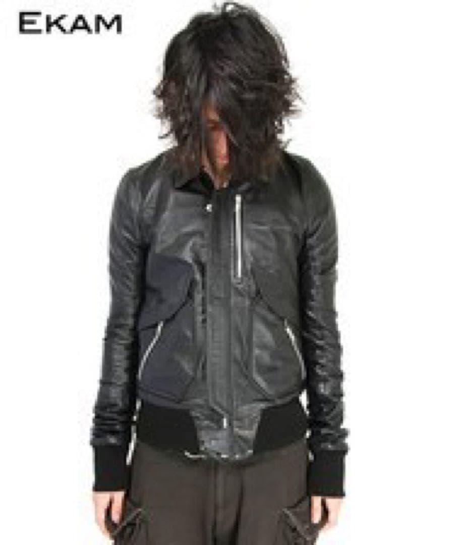 EKAM エカム ✨ 襟付き シングルライダースジャケット レザージャケット L