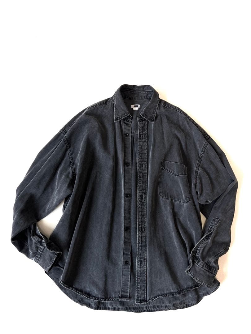 H BEAUTY&YOUTH オーバーサイズブリーチデニムシャツ