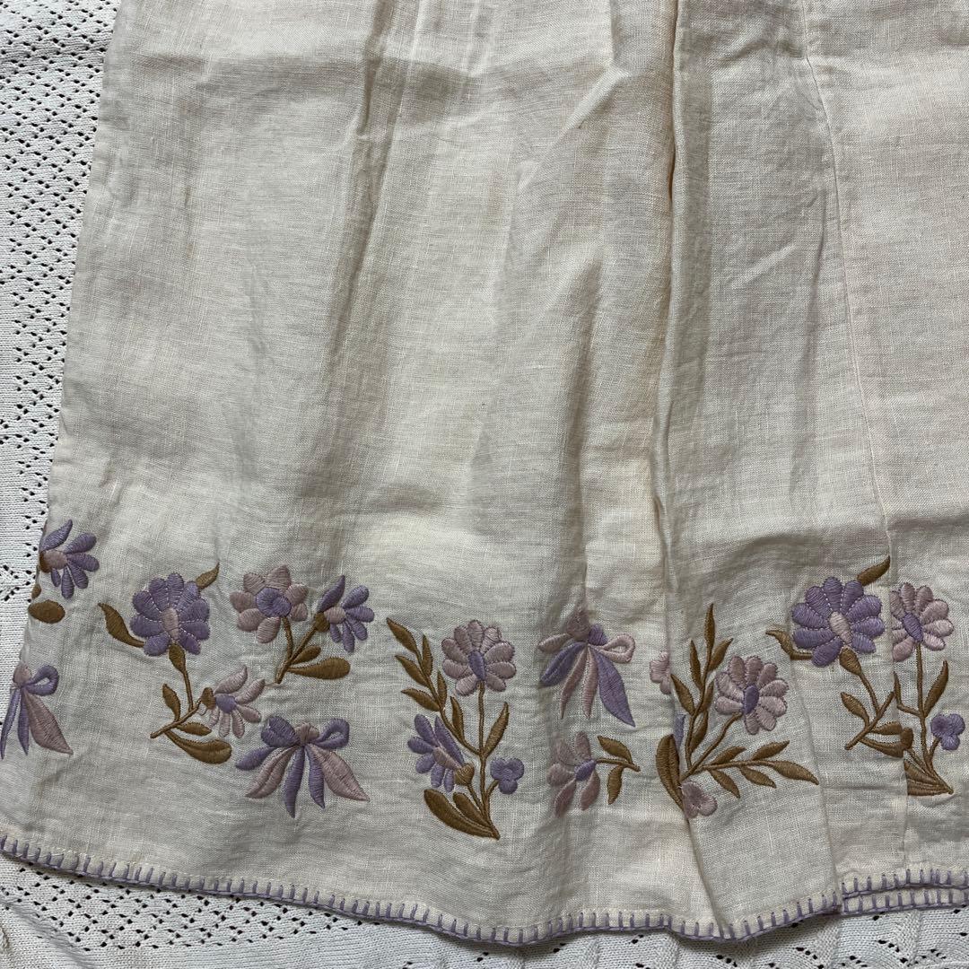 Apolina 花刺繍 半袖ワンピース　リネン　9-11Y