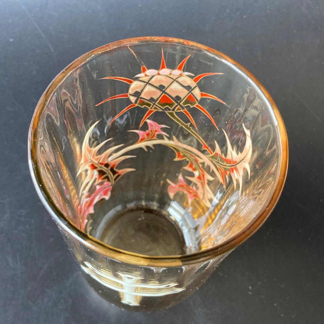 エミール・ガレ　初期　薊とロレーヌ十字文グラス　タンブラー　エナメル彩　アザミ