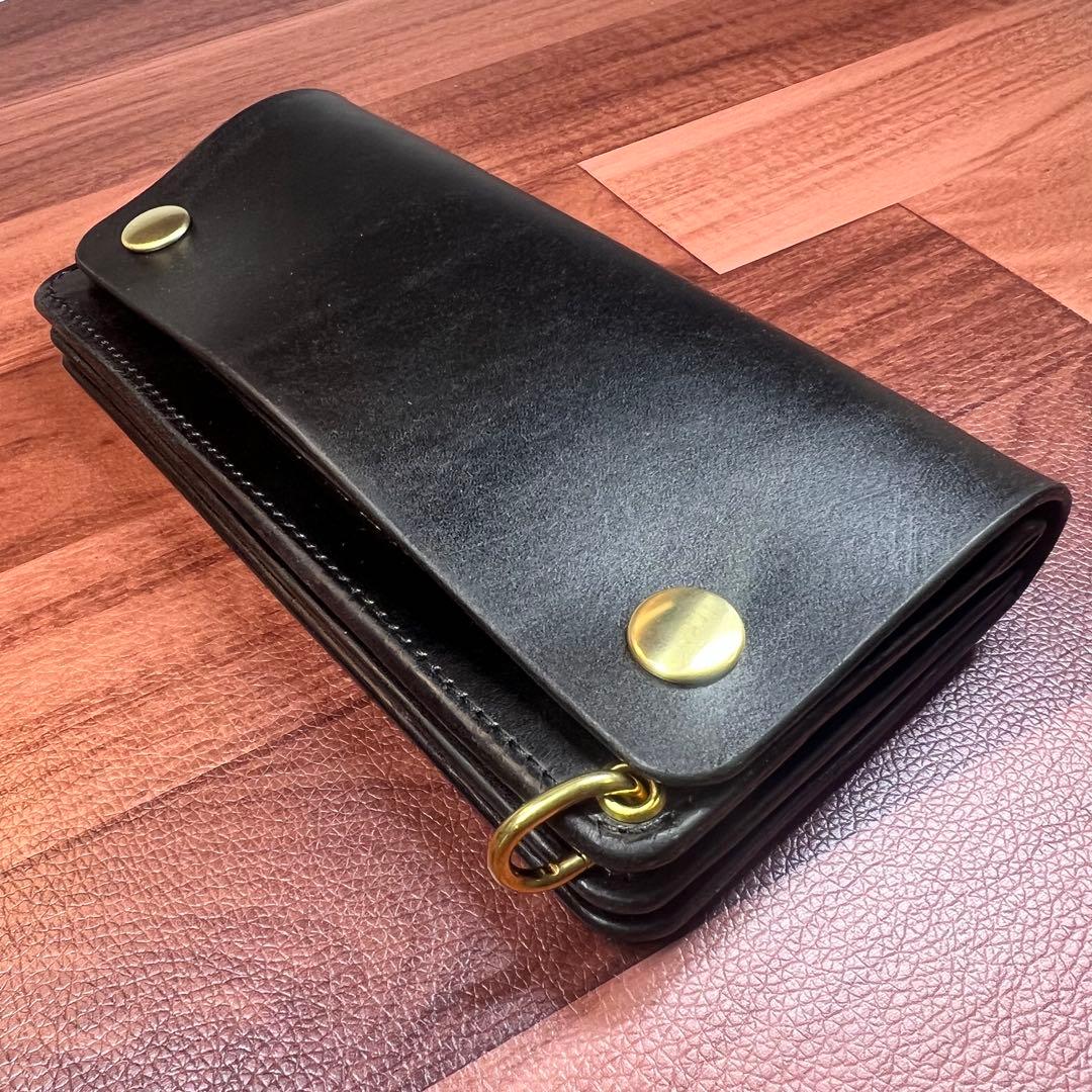 【トラッカーウォレット ロング 3層】 ブラック ゴールド universal