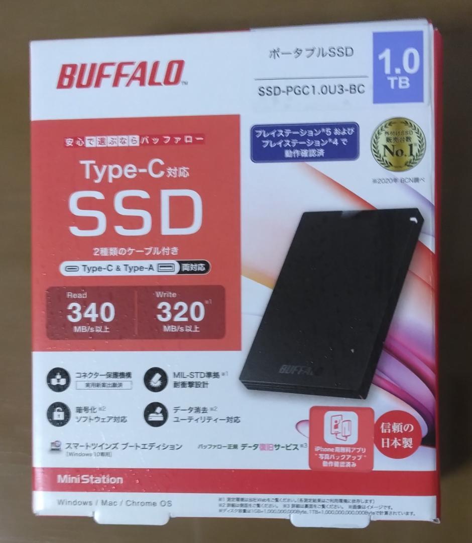 BUFFALO ポータブルSSD 1TB SSD-PGC1.0U3-BC