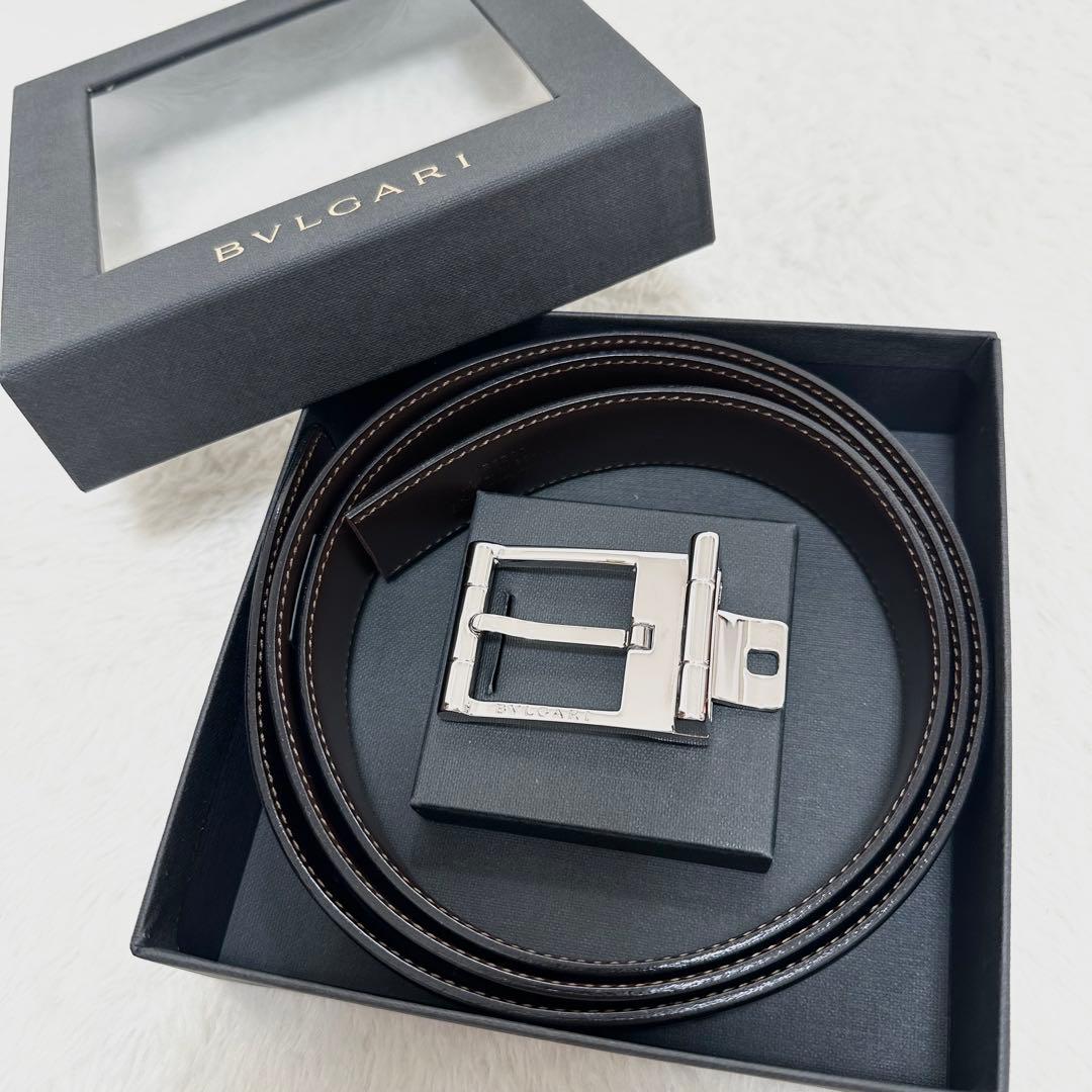 箱付未使用✨ブルガリ ベルト 本革 シルバー金具 メンズ 紳士 ビジネス 付属品
