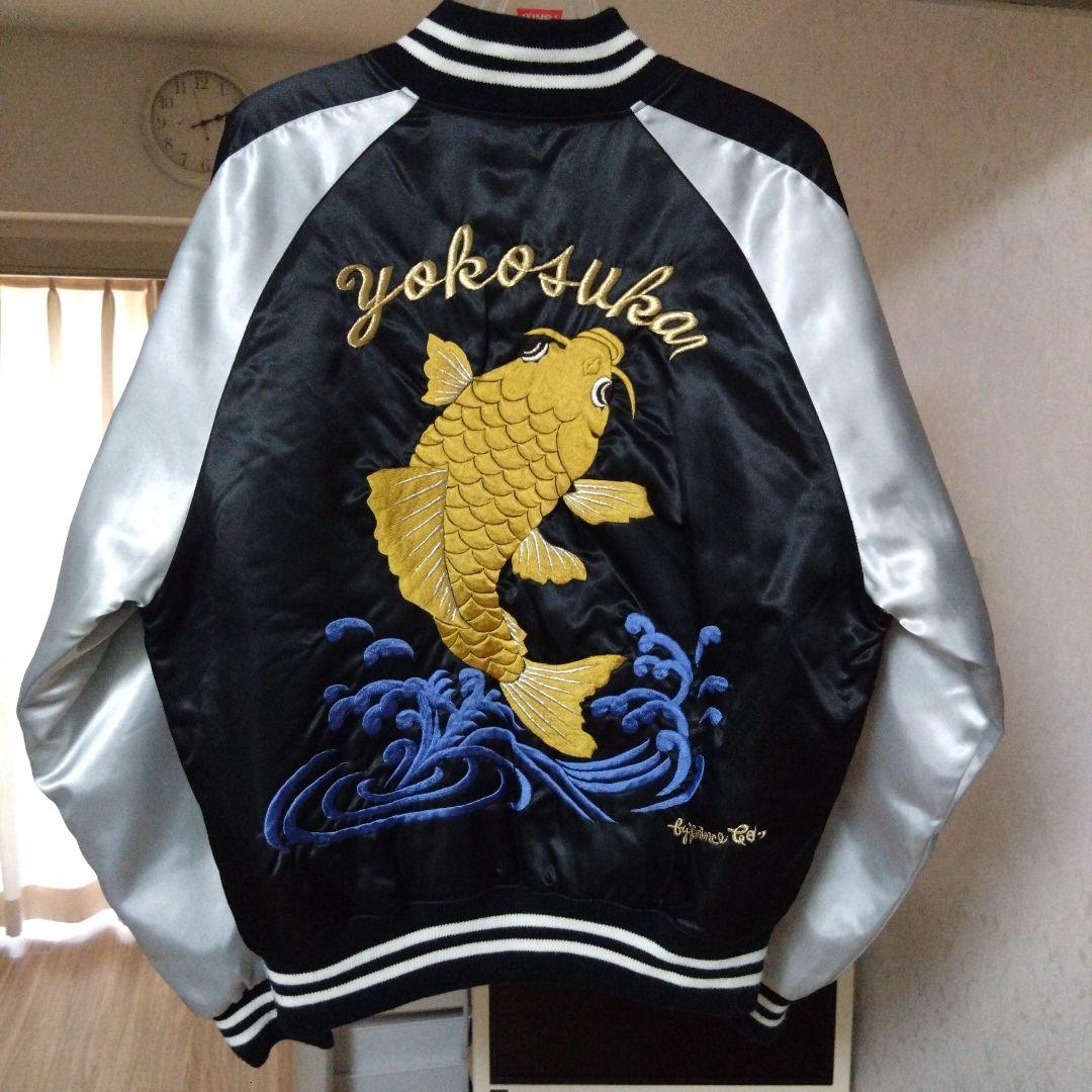 I*U様 IRUKUプリンス商会★スカジャン金鯉刺繍 黒銀M★USED良品