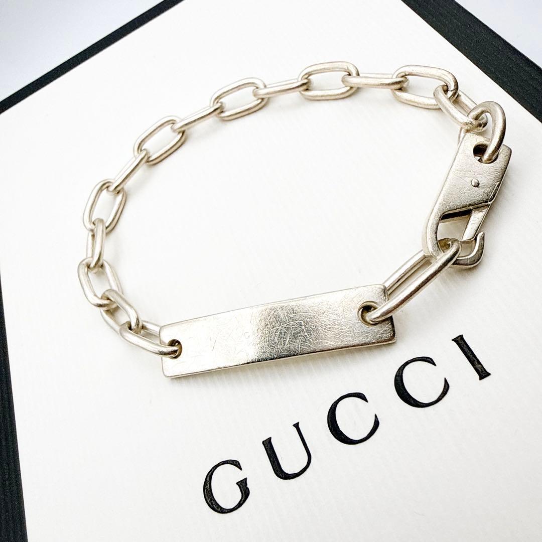 2944-1 人気✨GUCCI ブレスレット　プレート　チェーン　シルバー925