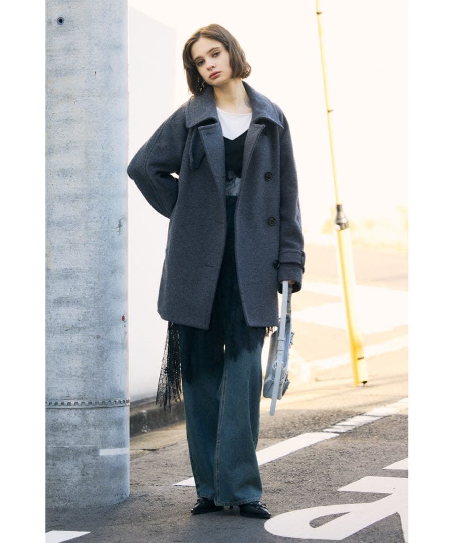 SLY STAND NECK BELTED S/COAT杢グレー